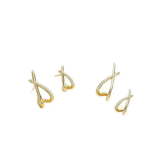 Cross sparkle diamond stud earrings copper plated 18k real gold zircon versatile fashion high-end earrings earrings