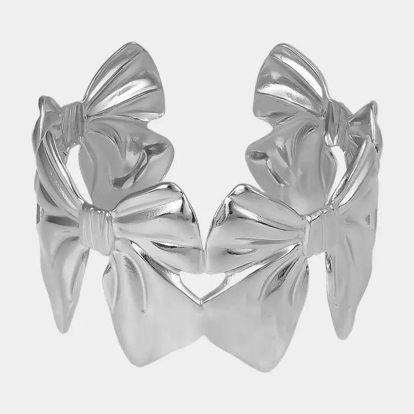 1Pc Stainless Steel Women Hammered Irregular Bowknot Flowers Chunky Open Bracelet Trendy  Animal Butterfly Cuff Bangle Jewelry