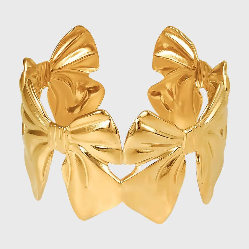 1Pc Stainless Steel Women Hammered Irregular Bowknot Flowers Chunky Open Bracelet Trendy  Animal Butterfly Cuff Bangle Jewelry