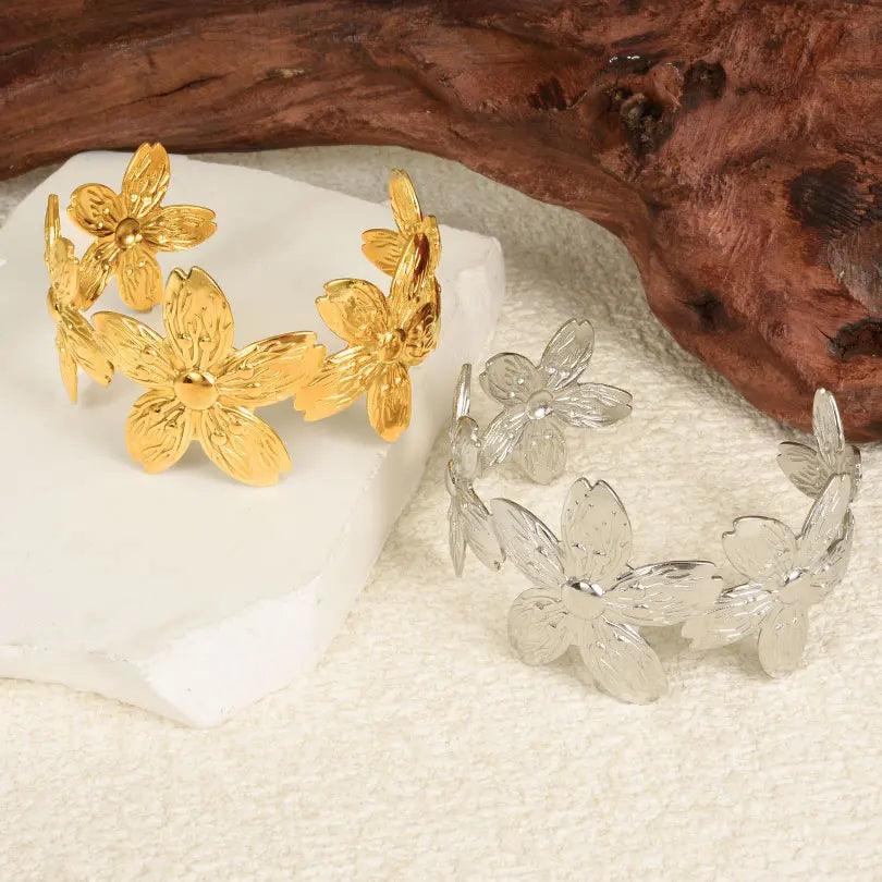 1Pc Stainless Steel Women Hammered Irregular Bowknot Flowers Chunky Open Bracelet Trendy  Animal Butterfly Cuff Bangle Jewelry