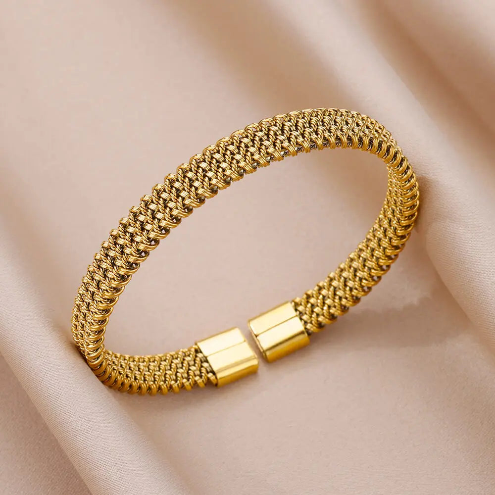 Stainless Steel Bangles Bracelet for Women Luxury Gold Color Cuff Bracelet femme Fashion Wedding Jewelry Valentines Day Gift