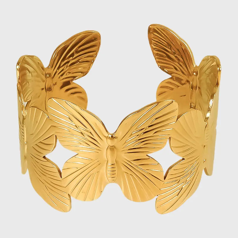 1Pc Stainless Steel Women Hammered Irregular Bowknot Flowers Chunky Open Bracelet Trendy  Animal Butterfly Cuff Bangle Jewelry