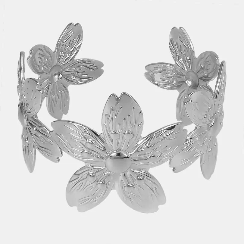 1Pc Stainless Steel Women Hammered Irregular Bowknot Flowers Chunky Open Bracelet Trendy  Animal Butterfly Cuff Bangle Jewelry