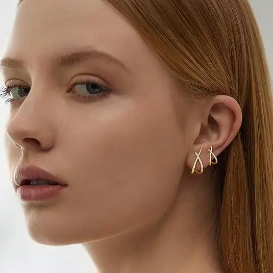 Cross sparkle diamond stud earrings copper plated 18k real gold zircon versatile fashion high-end earrings earrings