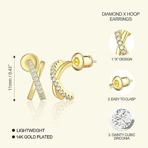 Cross sparkle diamond stud earrings copper plated 18k real gold zircon versatile fashion high-end earrings earrings