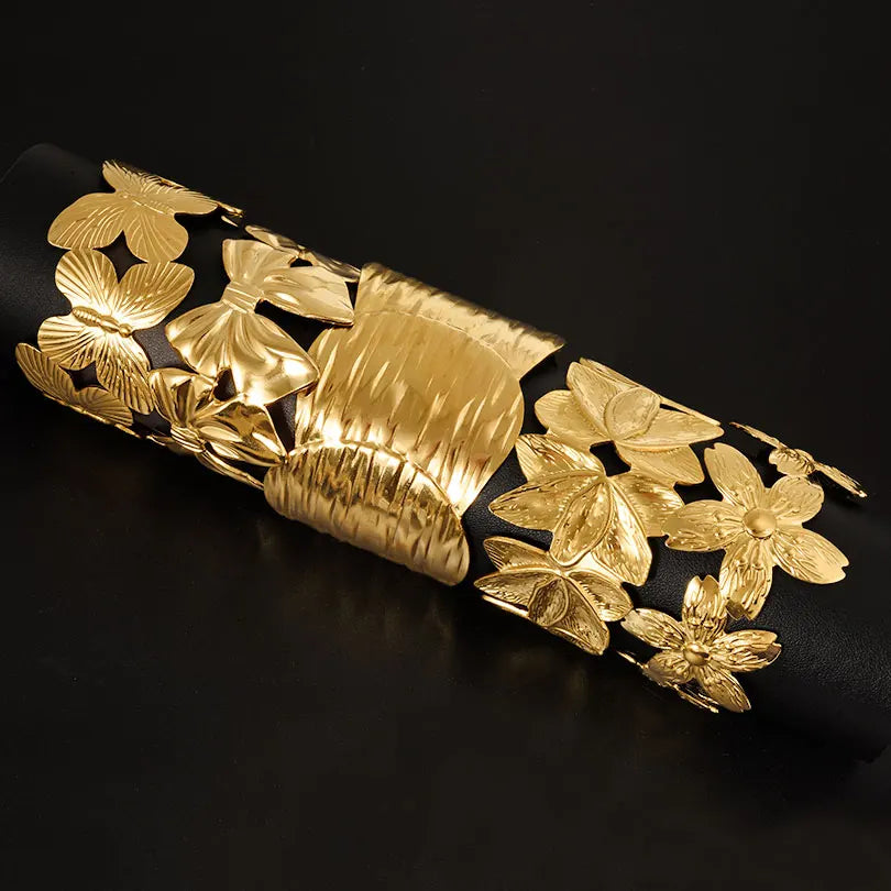 1Pc Stainless Steel Women Hammered Irregular Bowknot Flowers Chunky Open Bracelet Trendy  Animal Butterfly Cuff Bangle Jewelry