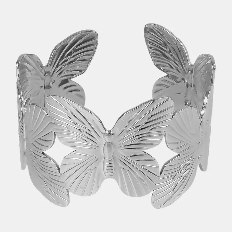 1Pc Stainless Steel Women Hammered Irregular Bowknot Flowers Chunky Open Bracelet Trendy  Animal Butterfly Cuff Bangle Jewelry