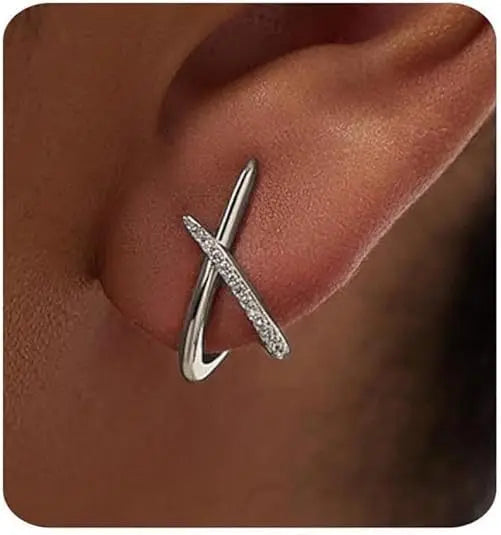 Cross sparkle diamond stud earrings copper plated 18k real gold zircon versatile fashion high-end earrings earrings