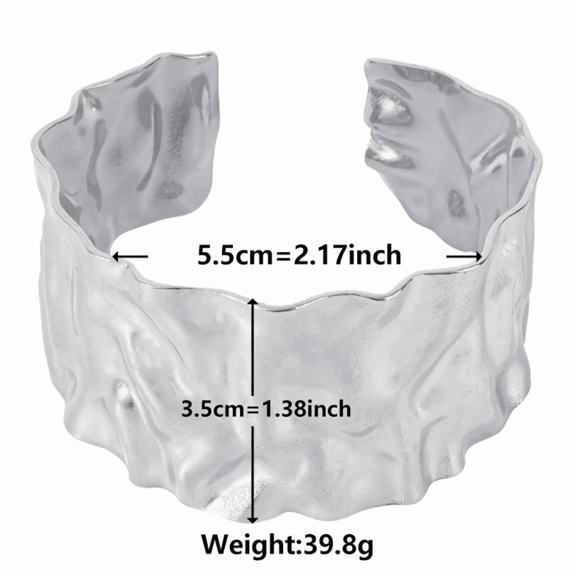 1Pc Stainless Steel Women Hammered Irregular Bowknot Flowers Chunky Open Bracelet Trendy  Animal Butterfly Cuff Bangle Jewelry